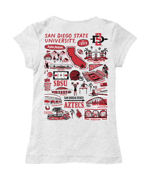 San Diego State Aztecs SDSU Hand Sketched Vive La Fete Impressions Artwork White Girls Cotton Short Sleeve Tee - Vive La Fête - Online Apparel Store