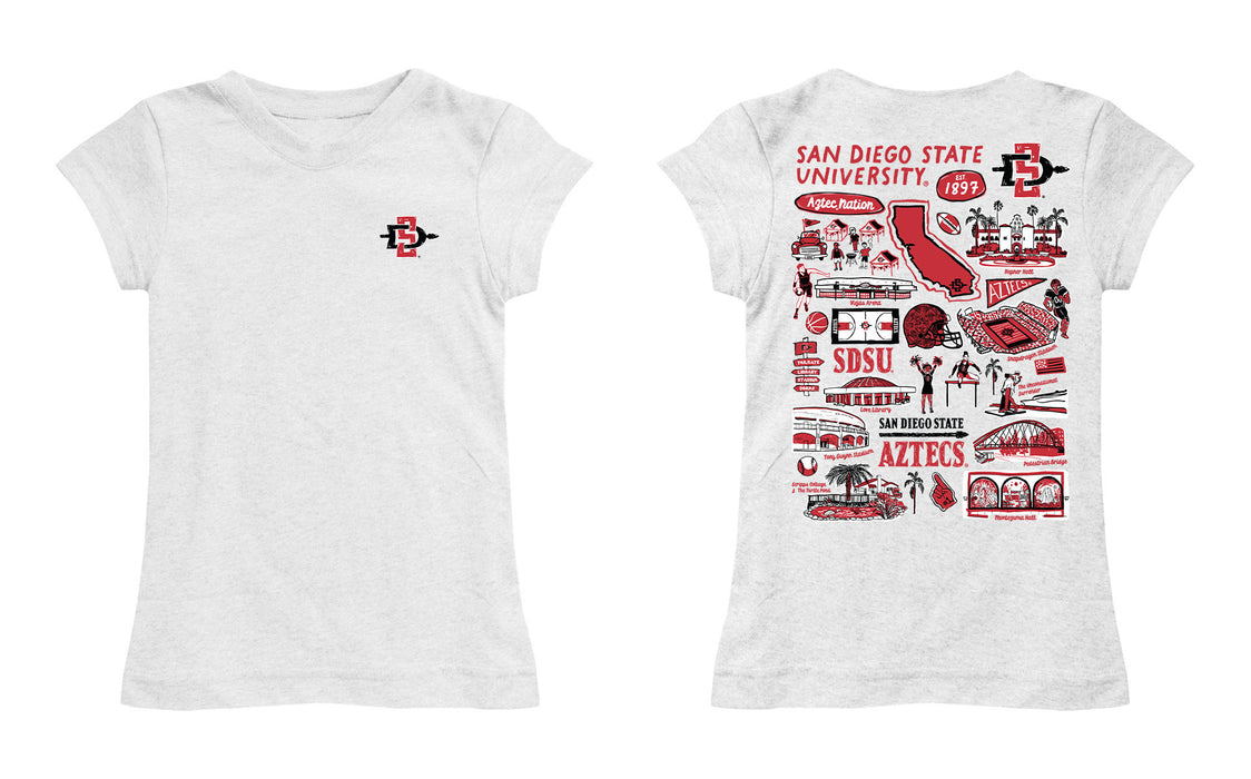San Diego State Aztecs SDSU Hand Sketched Vive La Fete Impressions Artwork White Girls Cotton Short Sleeve Tee - Vive La Fête - Online Apparel Store