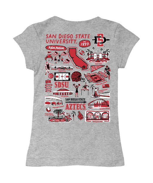 San Diego State Aztecs SDSU Hand Sketched Vive La Fete Impressions Artwork Grey Girls Cotton Short Sleeve Tee - Vive La Fête - Online Apparel Store