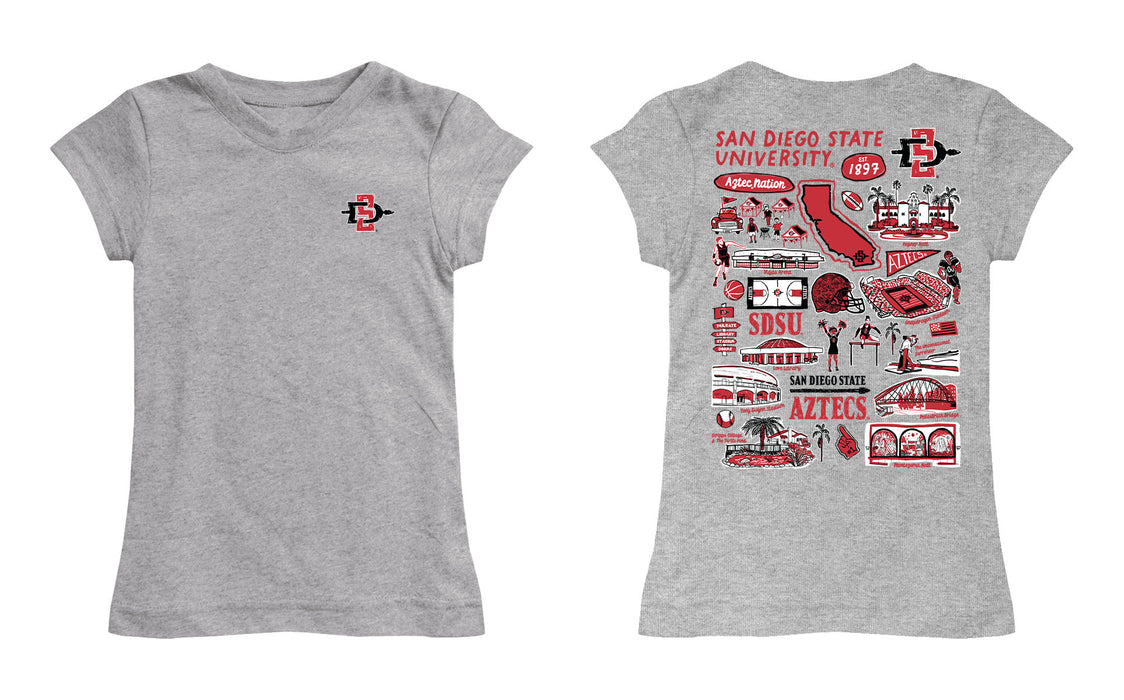 San Diego State Aztecs SDSU Hand Sketched Vive La Fete Impressions Artwork Grey Girls Cotton Short Sleeve Tee - Vive La Fête - Online Apparel Store