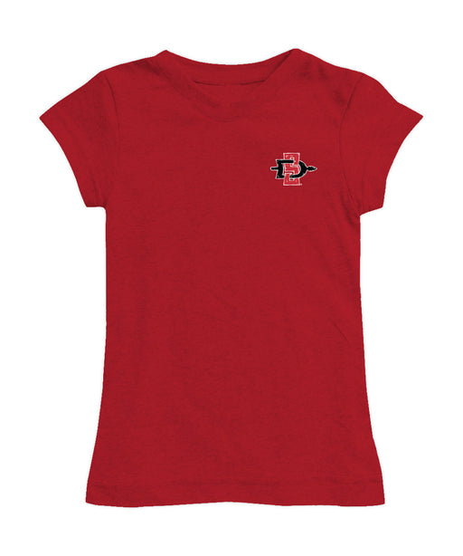 San Diego State Aztecs SDSU Hand Sketched Vive La Fete Impressions Artwork Red Girls Cotton Short Sleeve Tee