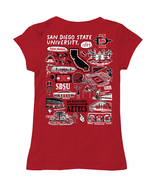 San Diego State Aztecs SDSU Hand Sketched Vive La Fete Impressions Artwork Red Girls Cotton Short Sleeve Tee - Vive La Fête - Online Apparel Store