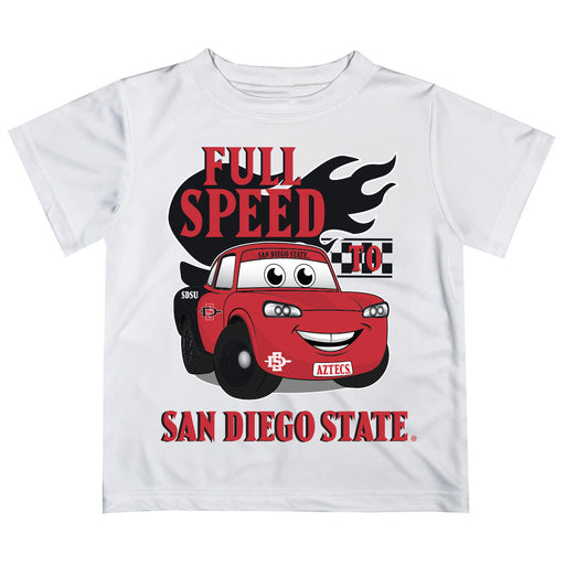 San Diego State University Aztecs SDSU Vive La Fete Toy Racing Car Boys Game Day White Short Sleeve Tee