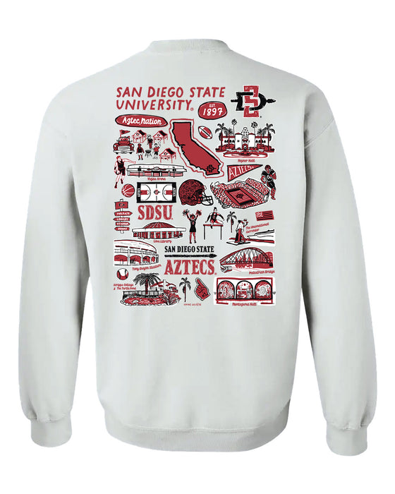 San Diego State Aztecs SDSU Hand Sketched Artwork Red Crewneck Sweatshirt for Women - Vive La Fête - Online Apparel Store