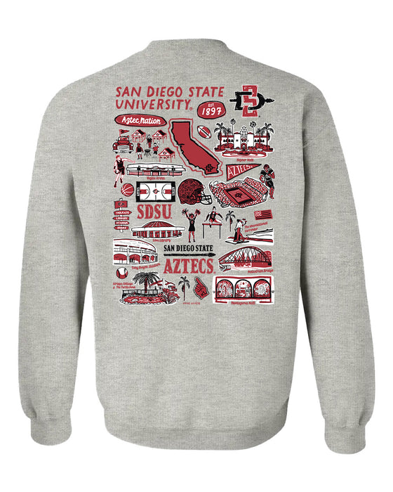 San Diego State Aztecs SDSU Hand Sketched Artwork Red Crewneck Sweatshirt for Women - Vive La Fête - Online Apparel Store