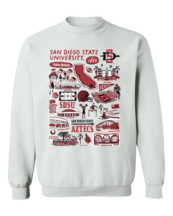 San Diego State Aztecs SDSU Hand Sketched Vive La Fete Impressions White Cotton Crewneck Sweatshirt for Women