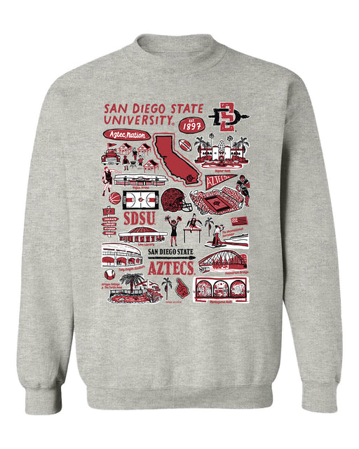 San Diego State Aztecs SDSU Hand Sketched Vive La Fete Impressions Grey Cotton Crewneck Sweatshirt for Women
