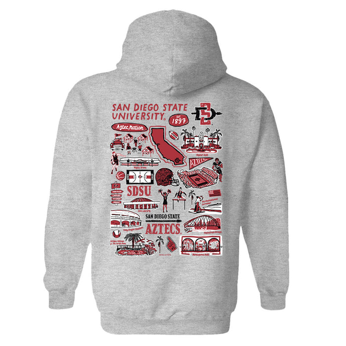 San Diego State Aztecs SDSU Hand Sketched Artwork Cotton Fleece Women Hoodie - Vive La Fête - Online Apparel Store