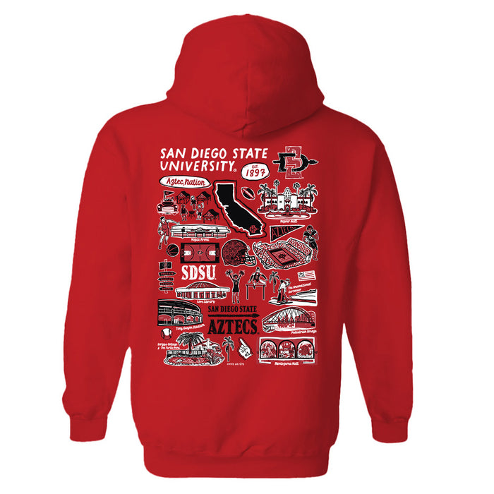 San Diego State Aztecs SDSU Hand Sketched Artwork Cotton Fleece Women Hoodie - Vive La Fête - Online Apparel Store