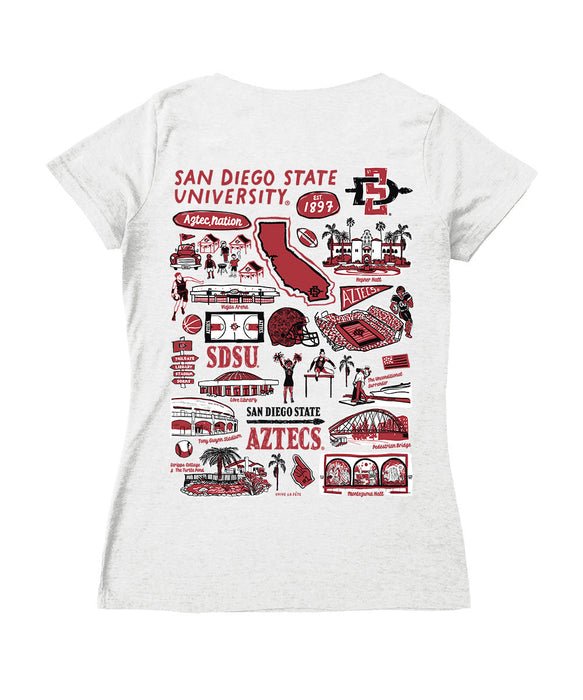 San Diego State Aztecs SDSU Hand Sketched Vive La Fete Impressions Artwork Black Women Cotton Short Sleeve V-Neck Tshirt