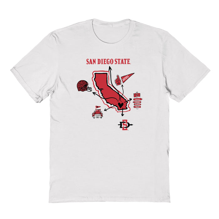 San Diego State Aztecs SDSU Hand Sketched Vive La Fete Impressions Icones White T-shirt for Women
