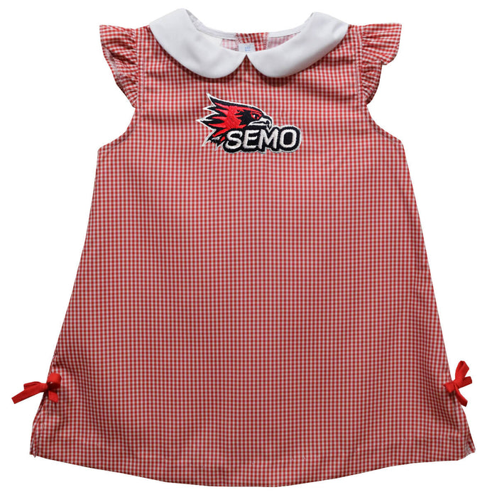 Southeast Missouri Redhawks Embroidered Red Cardinal Gingham A Line Dress