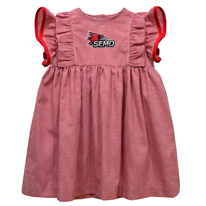 Southeast Missouri Redhawks Embroidered Cardinal Red Gingham Ruffle Dress