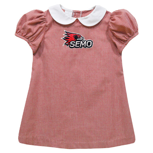 Southeast Missouri Redhawks Embroidered Red Cardinal Gingham Short Sleeve A Line Dress