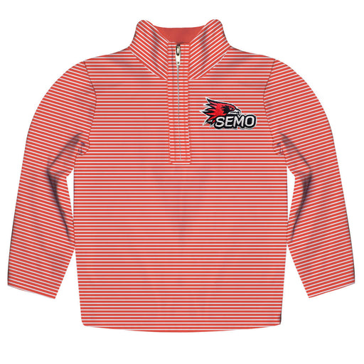 Southeast Missouri Redhawks Embroidered Womens Red Cardinal Stripes Quarter Zip Pullover