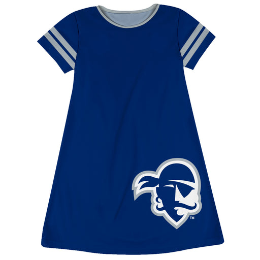 Seton Hall University Pirates Vive La Fete Girls Game Day Short Sleeve Blue A-Line Dress with large Logo