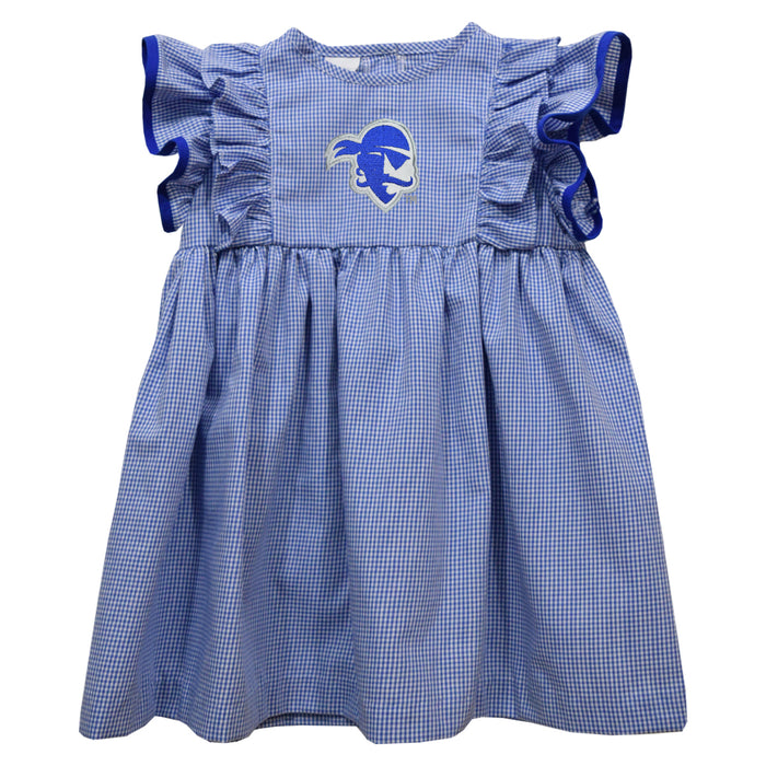 Seton Hall University Pirates Embroidered Royal Gingham Ruffle Dress