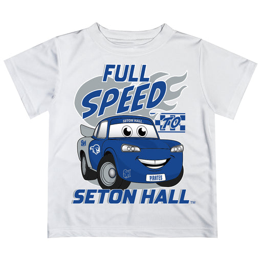 Seton Hall University Pirates Vive La Fete Toy Racing Car Boys Game Day White Short Sleeve Tee