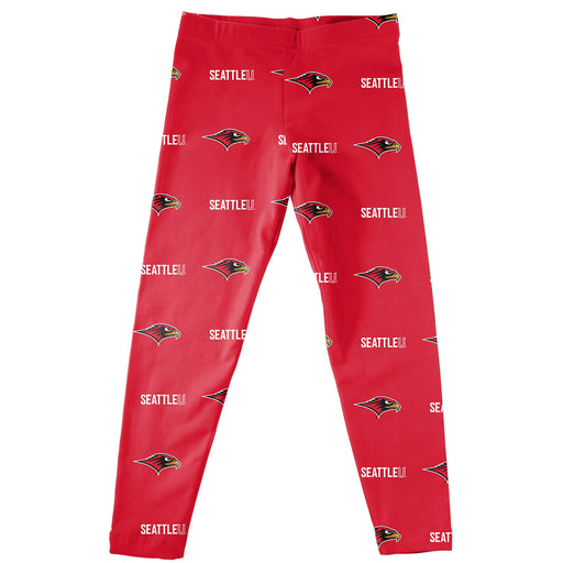 Seattle University Redhawks Vive La Fete Girl Game Day All Over Two Logos Elastic Waist Classic Play Red Leggings Tights