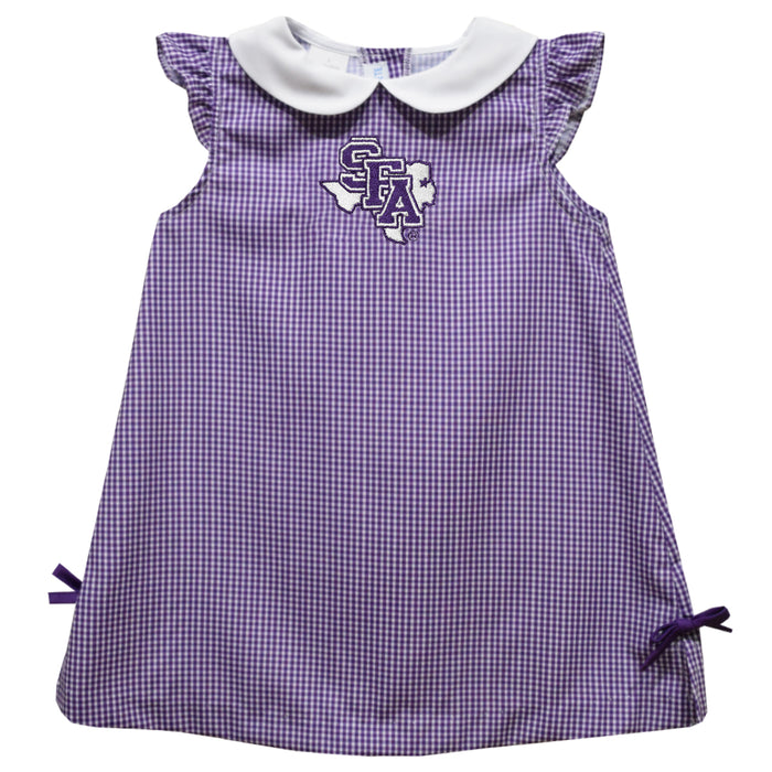 Stephen F. Austin University SFA Lumberjacks Embroidered Purple Gingham A Line Dress