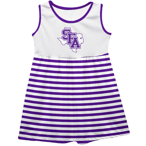 Stephen F. Austin Lumberjacks Vive La Fete Girls Game Day Sleeveless Tank Dress Solid Purple Logo Stripes on Skirt