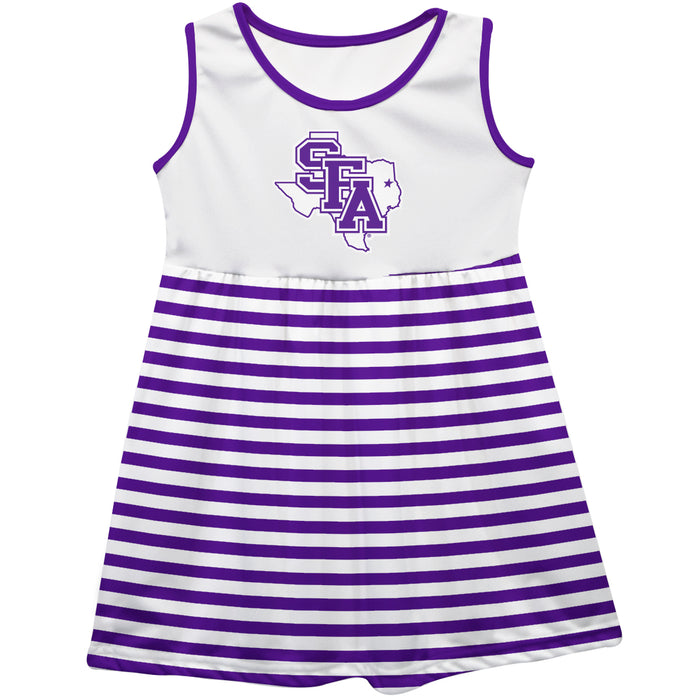 Stephen F. Austin Lumberjacks Vive La Fete Girls Game Day Sleeveless Tank Dress Solid Purple Logo Stripes on Skirt