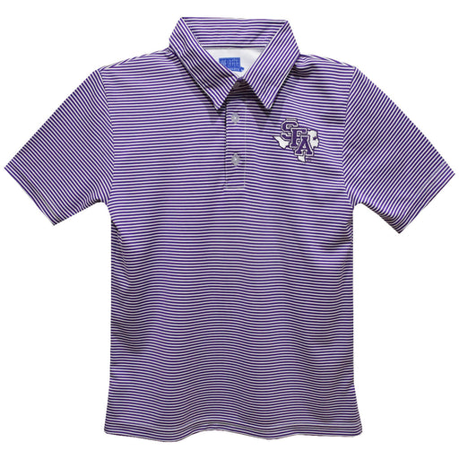 Stephen F. Austin University SFA Lumberjacks Embroidered Purple Stripes Short Sleeve Polo Box Shirt
