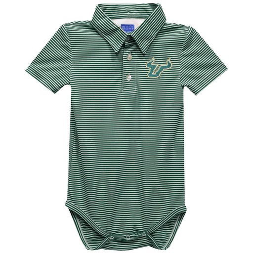 South Florida Bulls USF Embroidered Hunter Green Stripes Stripe Knit Polo Onesie