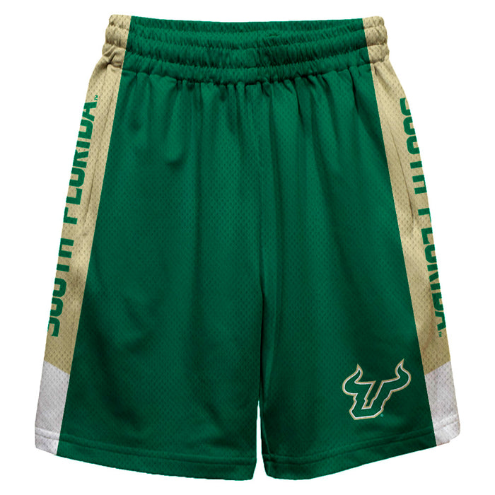 South Florida Bulls Vive La Fete Game Day Green Stripes Boys Solid Gold Athletic Mesh Short