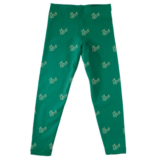 South Florida Bulls USF Vive La Fete Girls Game Day All Over Logo Elastic Waist Classic Play Green Leggings Tights