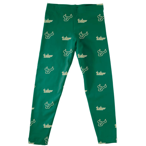 South Florida Bulls USF Vive La Fete Girls Game Day All Over Two Logos Elastic Waist Classic Play Green Leggings Tights