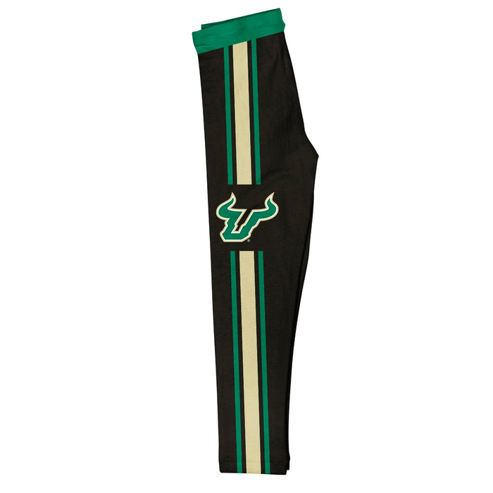 South Florida Bulls USF Vive La Fete Girls Game Day Black with Green Stripes Leggings Tights - Vive La Fête - Online Apparel Store