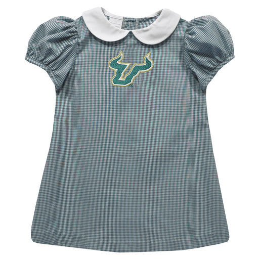 South Florida Bulls USF Embroidered Hunter Green Gingham Short Sleeve A Line Dress