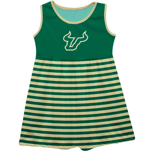 South Florida Bulls USF Vive La Fete Girls Game Day Sleeveless Tank Dress Solid Green Logo Stripes on Skirt
