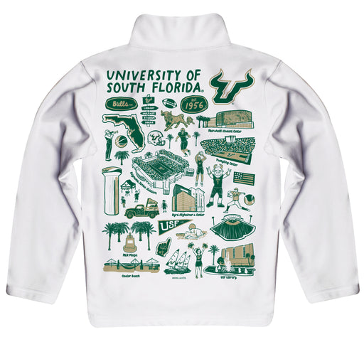 South Florida Bulls USF Hand Sketched Vive La Fete Impressions Artwork White Boys Quarter Zip Pullover V1 - Vive La Fête - Online Apparel Store