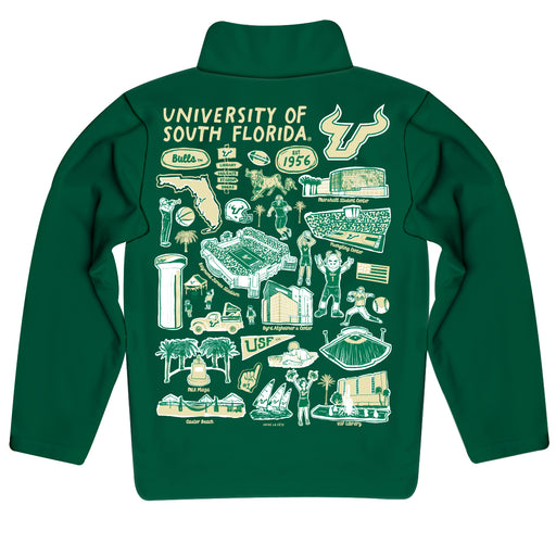 South Florida Bulls USF Hand Sketched Vive La Fete Impressions Artwork Green Boys Quarter Zip Pullover V1 - Vive La Fête - Online Apparel Store