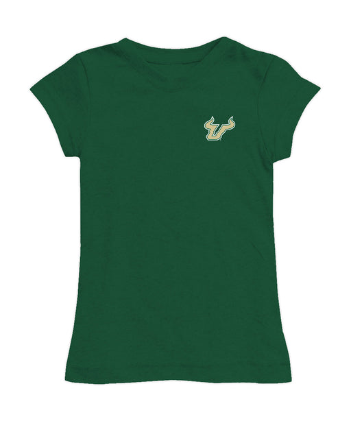 South Florida Bulls USF Hand Sketched Vive La Fete Impressions Artwork Green Girls Cotton Short Sleeve Tee