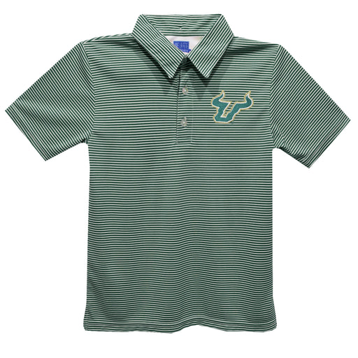South Florida Bulls USF Embroidered Hunter Green Stripes Short Sleeve Polo Box Shirt