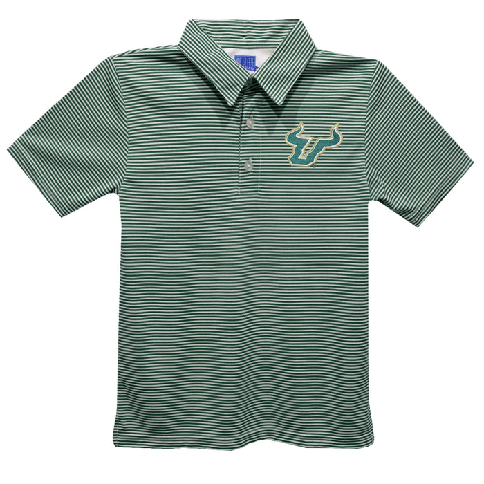 South Florida Bulls USF Embroidered Hunter Green Stripes Short Sleeve Polo Box Shirt