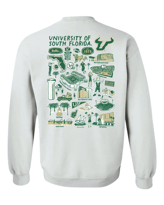 South Florida Bulls USF Hand Sketched Artwork Green Crewneck Sweatshirt for Women - Vive La Fête - Online Apparel Store