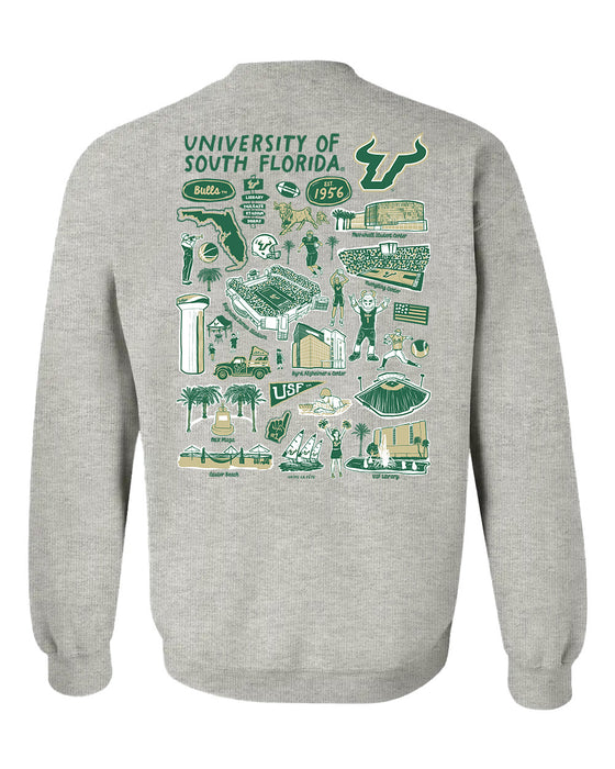 South Florida Bulls USF Hand Sketched Artwork Green Crewneck Sweatshirt for Women - Vive La Fête - Online Apparel Store