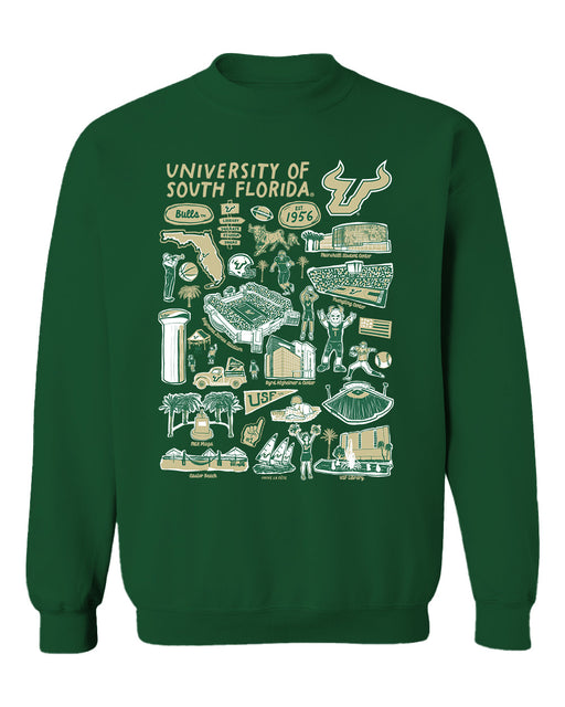 South Florida Bulls USF Vive La Fete Impressions Green Cotton Crewneck Sweatshirt for Women