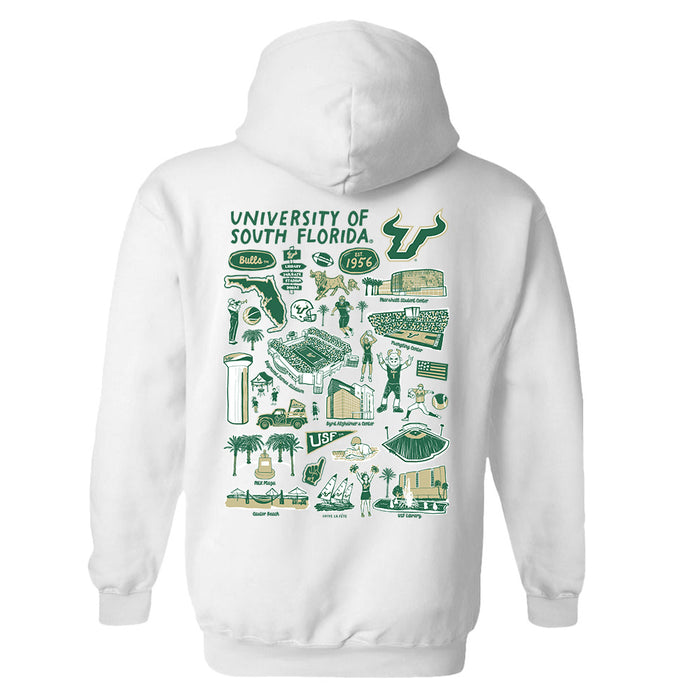 South Florida Bulls USF Hand Sketched Artwork Cotton Fleece Women Hoodie - Vive La Fête - Online Apparel Store
