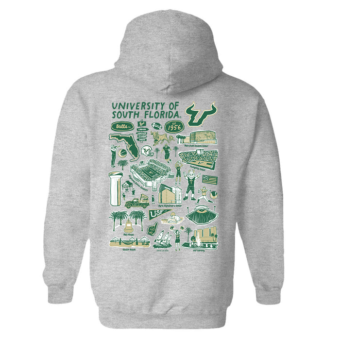 South Florida Bulls USF Hand Sketched Artwork Cotton Fleece Women Hoodie - Vive La Fête - Online Apparel Store