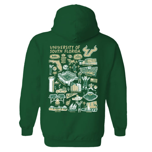 South Florida Bulls USF Hand Sketched Artwork Cotton Fleece Women Hoodie - Vive La Fête - Online Apparel Store