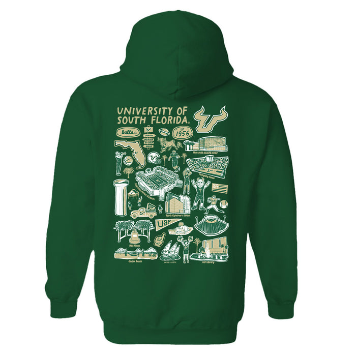 South Florida Bulls USF Hand Sketched Artwork Cotton Fleece Women Hoodie - Vive La Fête - Online Apparel Store