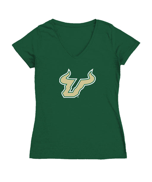 South Florida Bulls USF Women's V-neck Fitted Cotton T-Shirt Green