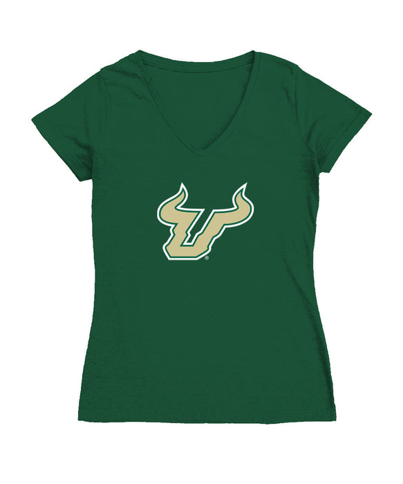 South Florida Bulls USF Women's V-neck Fitted Cotton T-Shirt Green