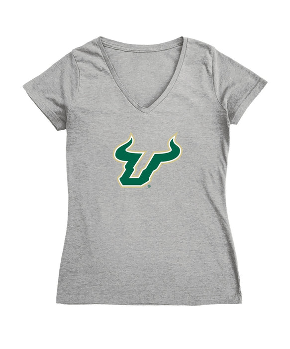 South Florida Bulls USF Women's V-neck Fitted Cotton T-Shirt Grey