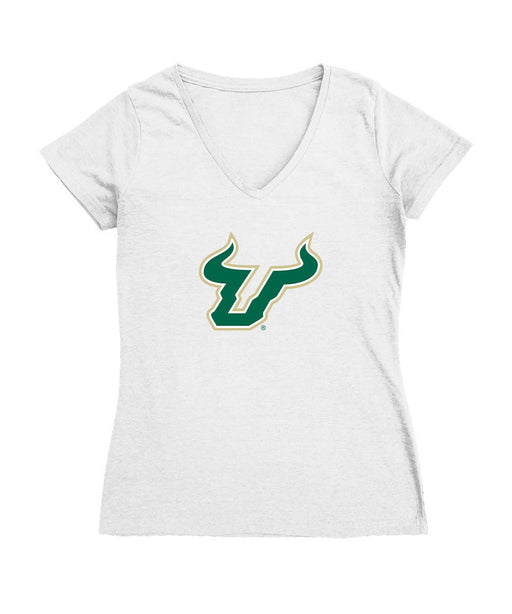South Florida Bulls USF Women's V-neck Fitted Cotton T-Shirt White